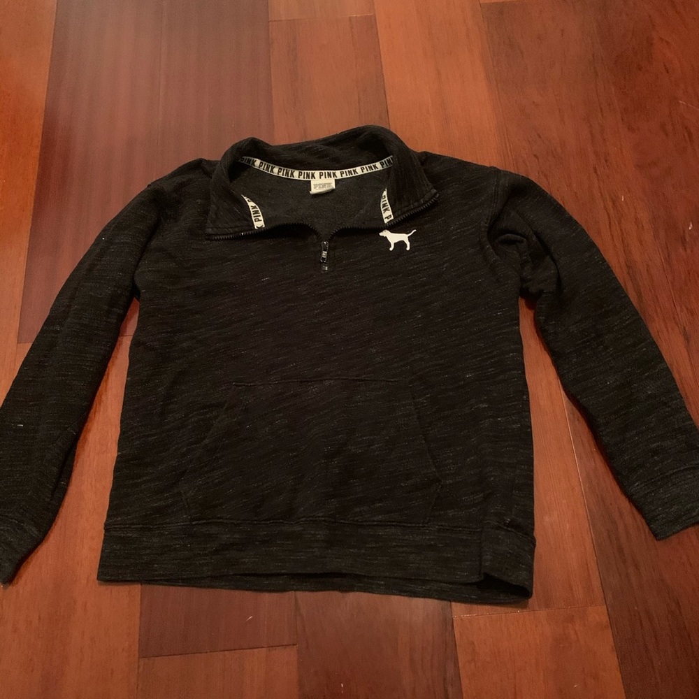 PINK heathered grey/black quarter zip